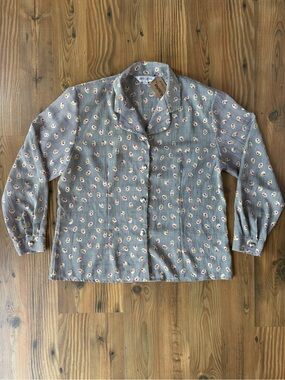 Vintage Check and Rosebud Print Button-Up Blouse Sz 11